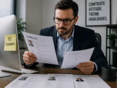 O que acontece com a maioria dos currículos — e por que tantos candidatos são ignorados antes mesmo da entrevista Imagem sugerida Recrutador analisando currículos rapidamente em frente ao computador, com expressão de avaliação crítica.